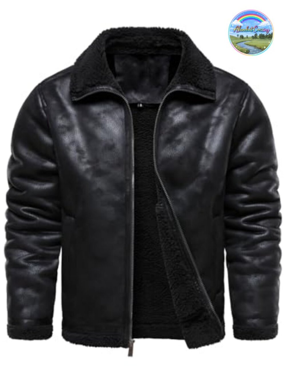 Men's Faux Leather Bomber Jacket Vintage Faux Shearling Fleece Lined Winter Coat